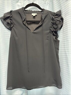 J. Crew Black Ruffle Tie-Neck Blouse EUC Size XS